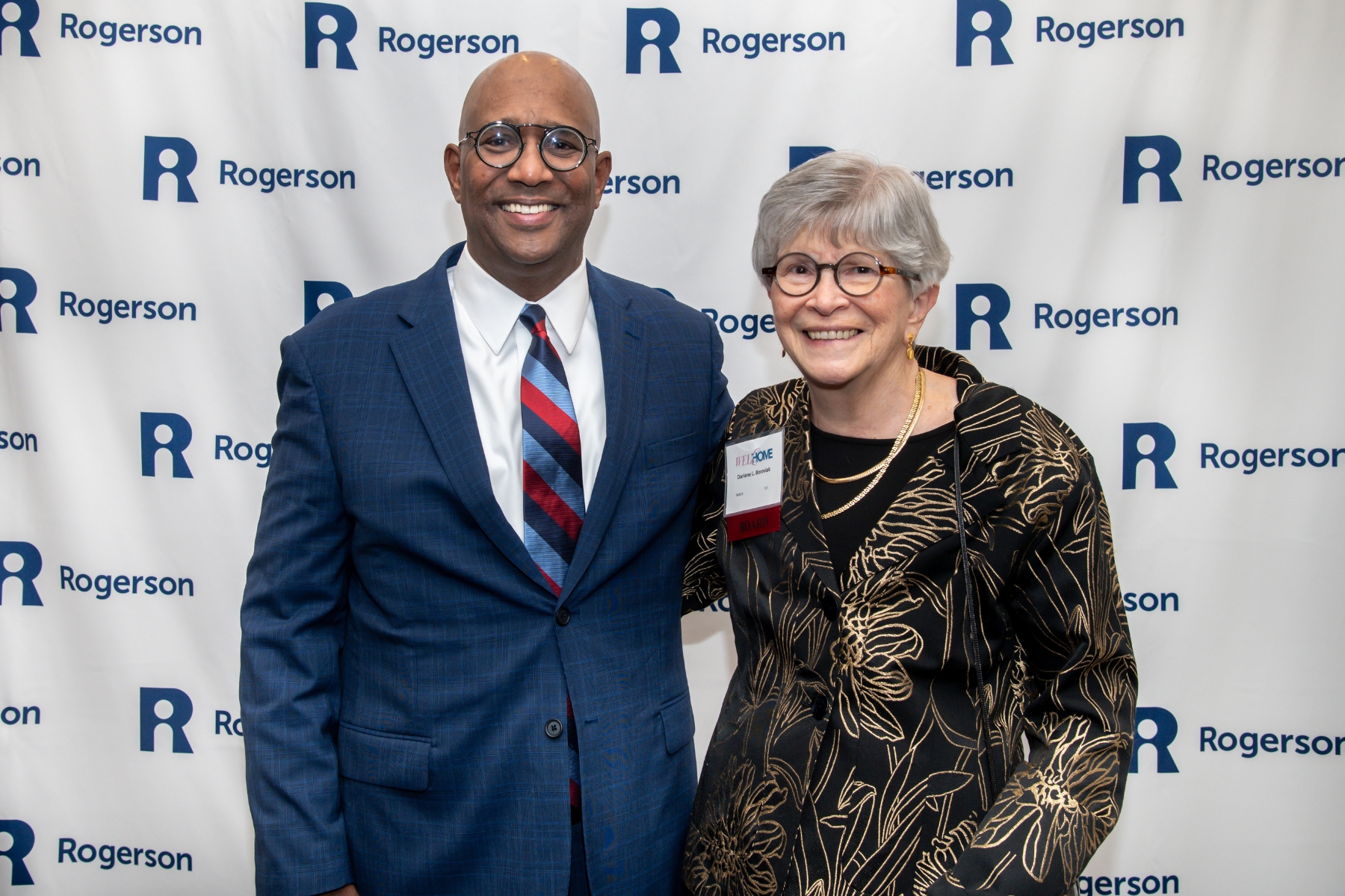 Darlene Boroviak with President & CEO Walter Ramos at Rogerson's Welcome Home fundraising gala in 2025.